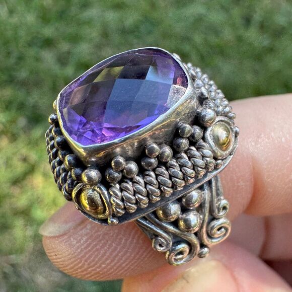 Amethyst Ring 925 Silver & 18k Gold BA Suarti Size 7.5 - Picture 3 of 17